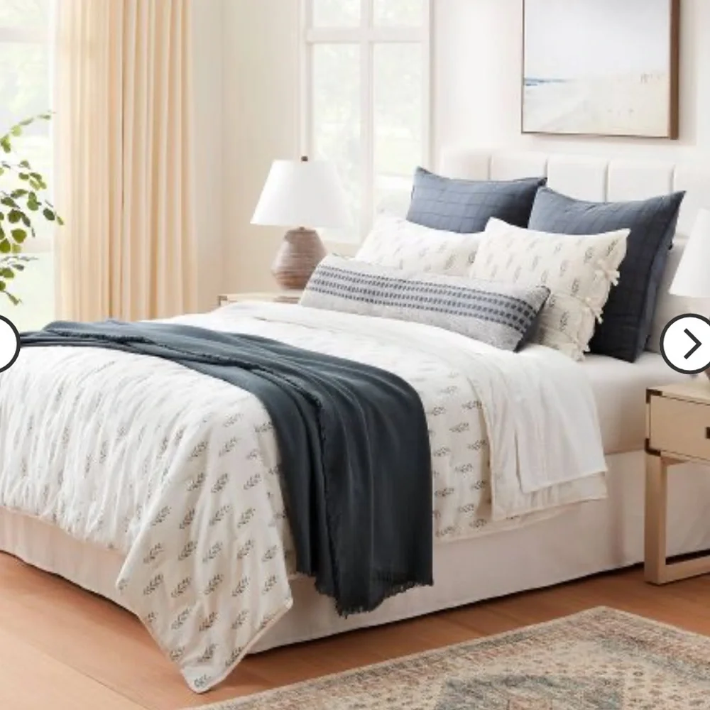 Lofty Cotton Slub Wood Block Floral Quilt White Studio McGee designed